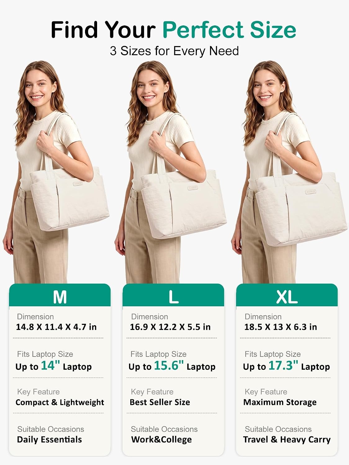image:imageFIORETTO Puffer Tote Bag for Women Work Tote Bag with Laptop Compartment Zipper amp Pockets for Travel Nursing CollegeBeige