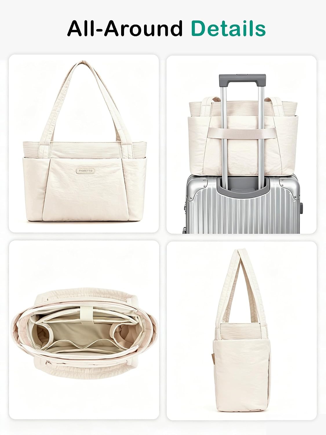 image:imageFIORETTO Puffer Tote Bag for Women Work Tote Bag with Laptop Compartment Zipper amp Pockets for Travel Nursing CollegeBeige
