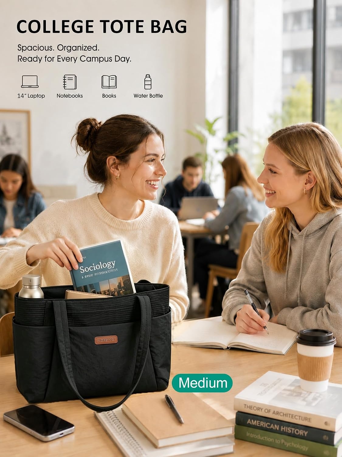 image:imageFIORETTO Puffer Tote Bag for Women Work Tote Bag with Laptop Compartment Zipper amp Pockets for Travel Nursing CollegeBlack