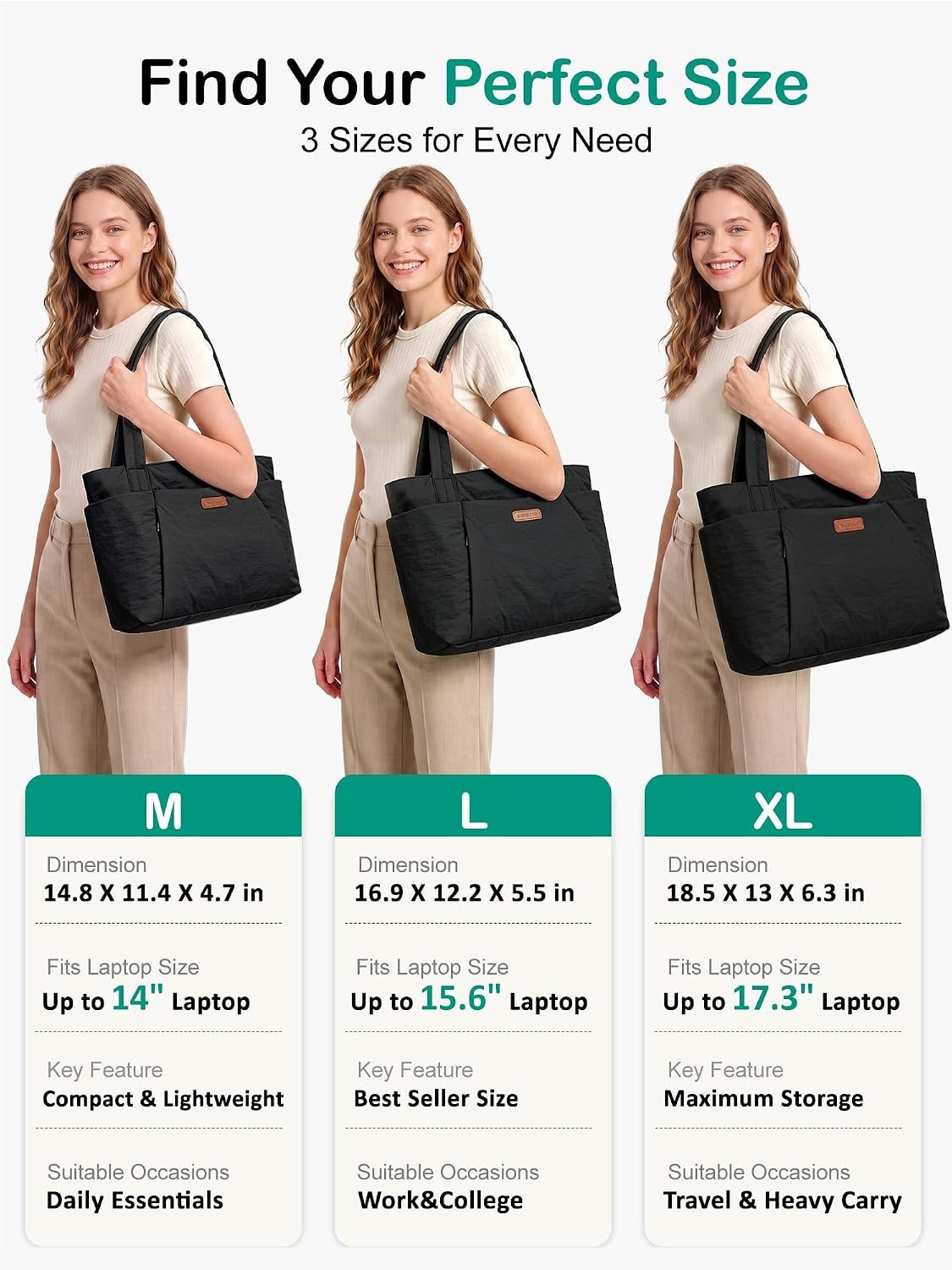 image:imageFIORETTO Puffer Tote Bag for Women Work Tote Bag with Laptop Compartment Zipper amp Pockets for Travel Nursing CollegeBlack