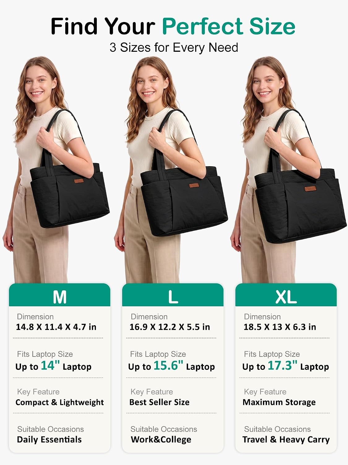 image:imageFIORETTO Puffer Tote Bag for Women Work Tote Bag with Laptop Compartment Zipper amp Pockets for Travel Nursing CollegeBlack