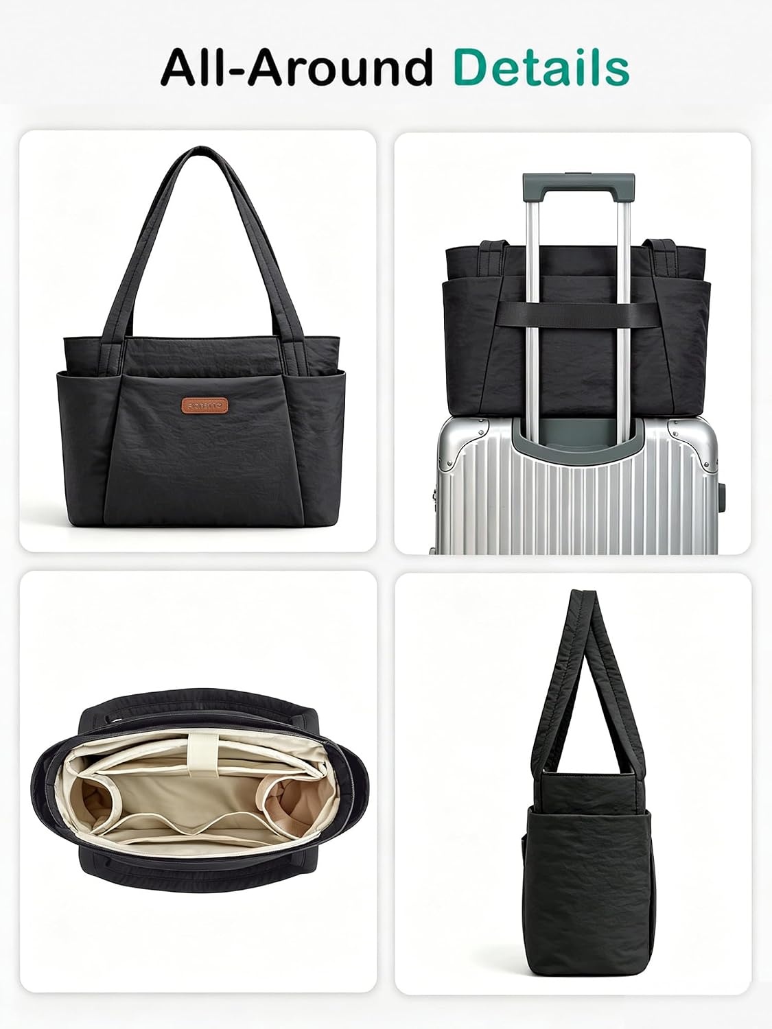 image:imageFIORETTO Puffer Tote Bag for Women Work Tote Bag with Laptop Compartment Zipper amp Pockets for Travel Nursing CollegeBlack