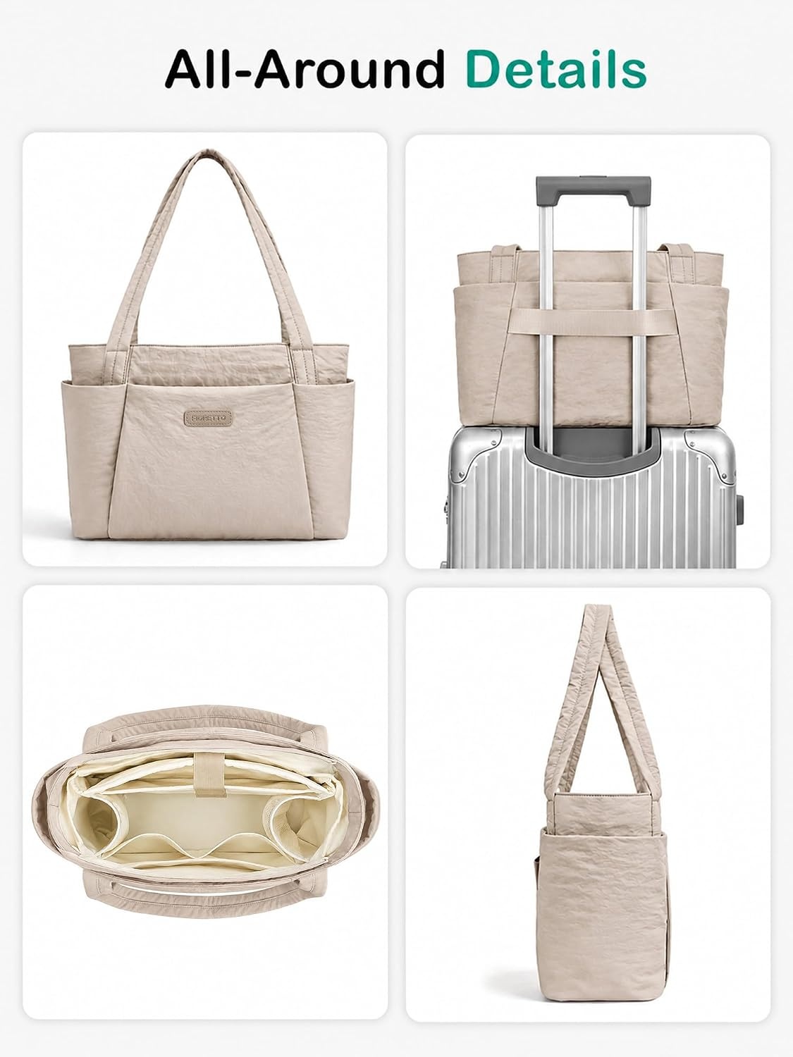 image:imageFIORETTO Puffer Tote Bag for Women Work Tote Bag with Laptop Compartment Zipper amp Pockets for Travel Nursing CollegeKhaki