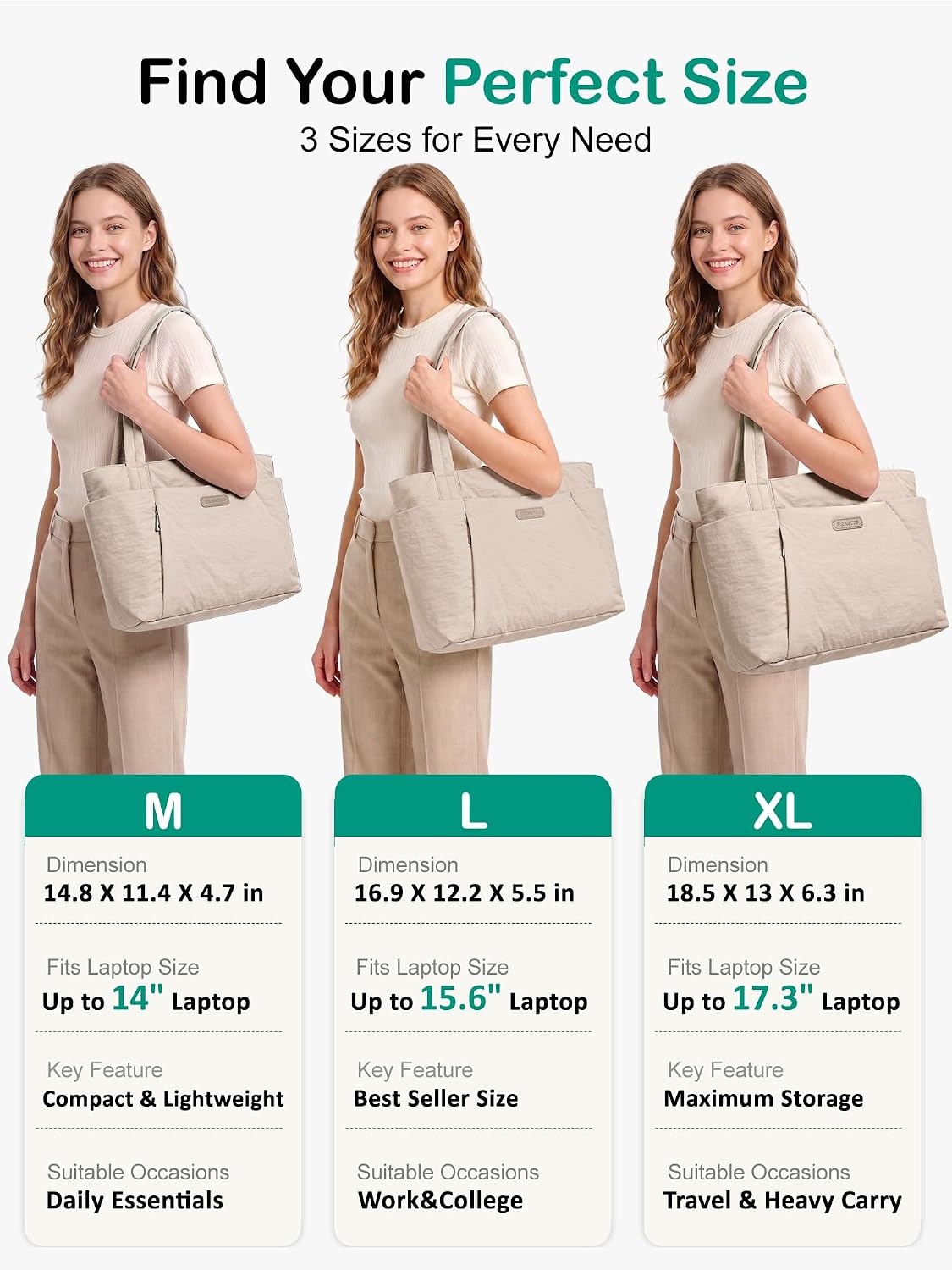 image:imageFIORETTO Puffer Tote Bag for Women Work Tote Bag with Laptop Compartment Zipper amp Pockets for Travel Nursing CollegeKhaki