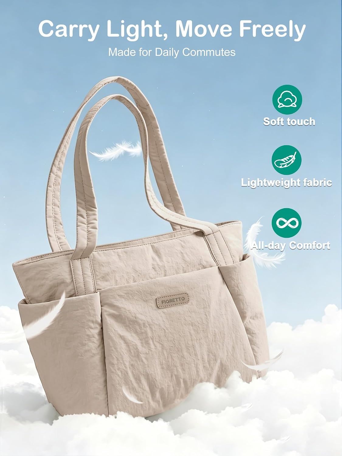 image:imageFIORETTO Puffer Tote Bag for Women Work Tote Bag with Laptop Compartment Zipper amp Pockets for Travel Nursing CollegeKhaki