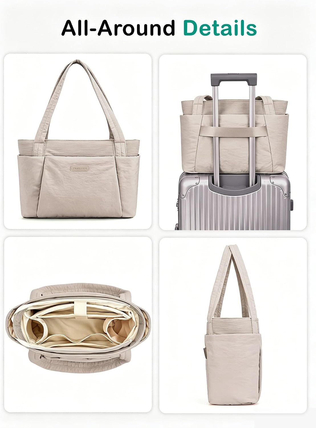 image:imageFIORETTO Puffer Tote Bag for Women Work Tote Bag with Laptop Compartment Zipper amp Pockets for Travel Nursing CollegeKhaki