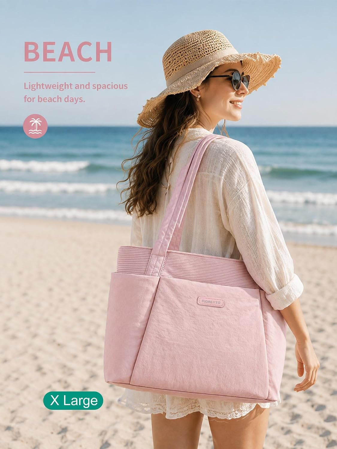 image:imageFIORETTO Puffer Tote Bag for Women Work Tote Bag with Laptop Compartment Zipper amp Pockets for Travel Nursing CollegePink