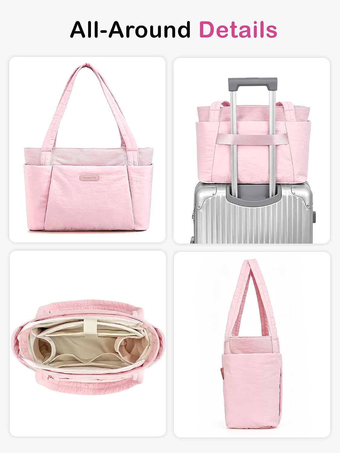 image:imageFIORETTO Puffer Tote Bag for Women Work Tote Bag with Laptop Compartment Zipper amp Pockets for Travel Nursing CollegePink