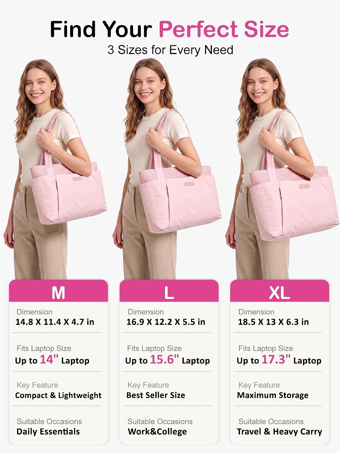 image:imageFIORETTO Puffer Tote Bag for Women Work Tote Bag with Laptop Compartment Zipper amp Pockets for Travel Nursing CollegePink
