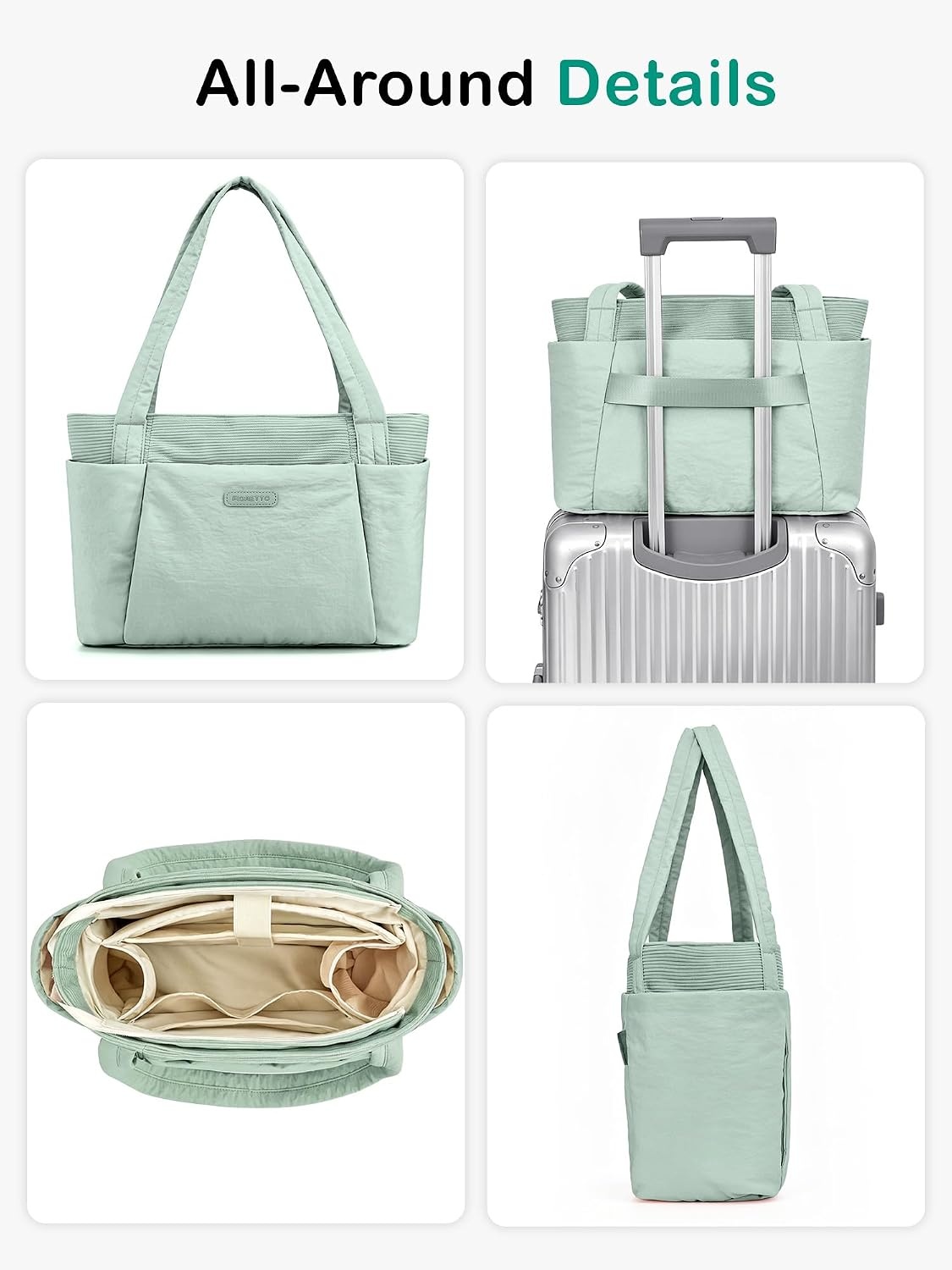 image:imageFIORETTO Puffer Tote Bag for Women Work Tote Bag with Laptop Compartment Zipper amp Pockets for Travel Nursing CollegeSage Green