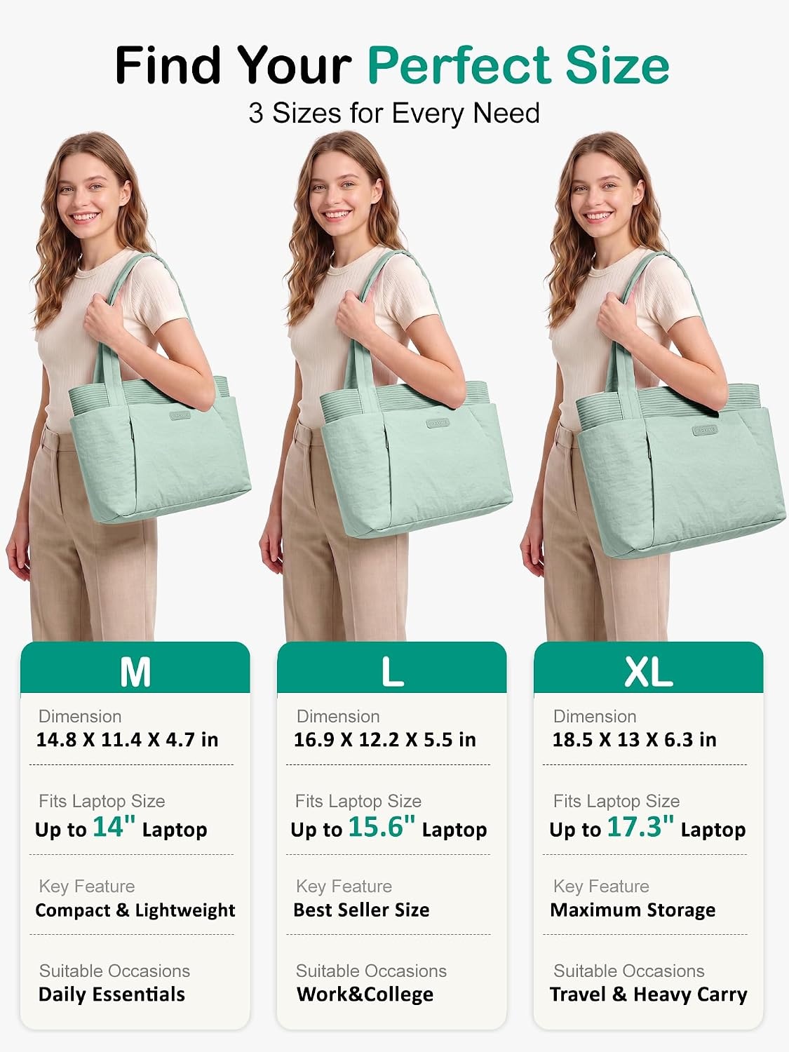 image:imageFIORETTO Puffer Tote Bag for Women Work Tote Bag with Laptop Compartment Zipper amp Pockets for Travel Nursing CollegeSage Green