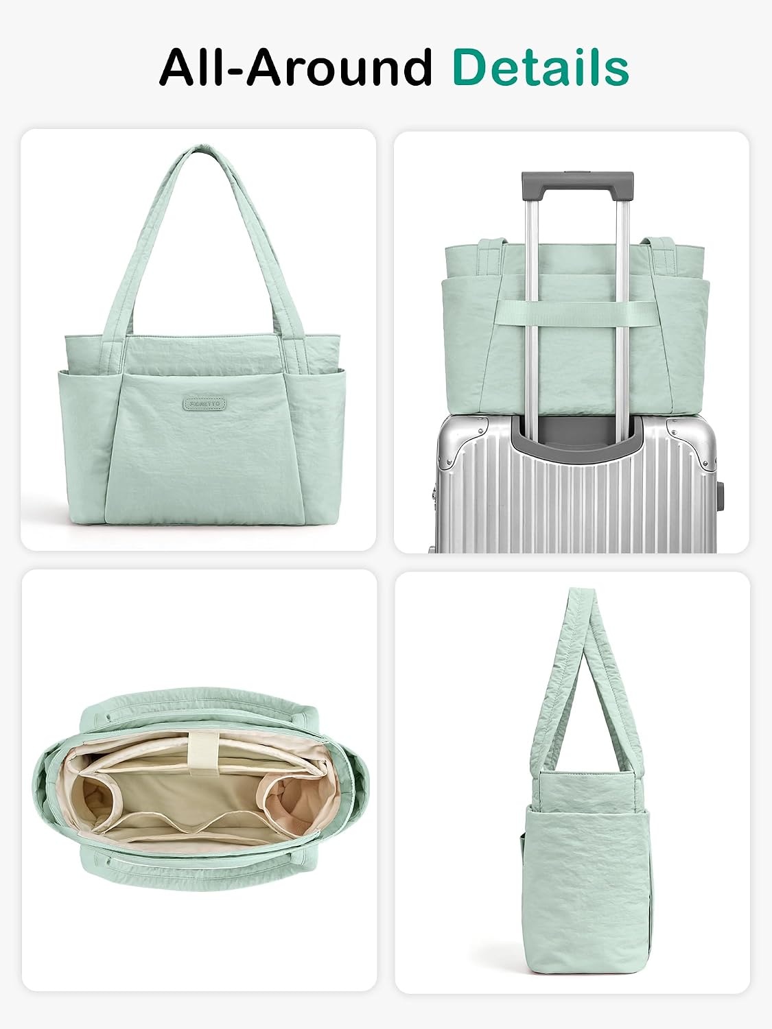 image:imageFIORETTO Puffer Tote Bag for Women Work Tote Bag with Laptop Compartment Zipper amp Pockets for Travel Nursing CollegeSage Green