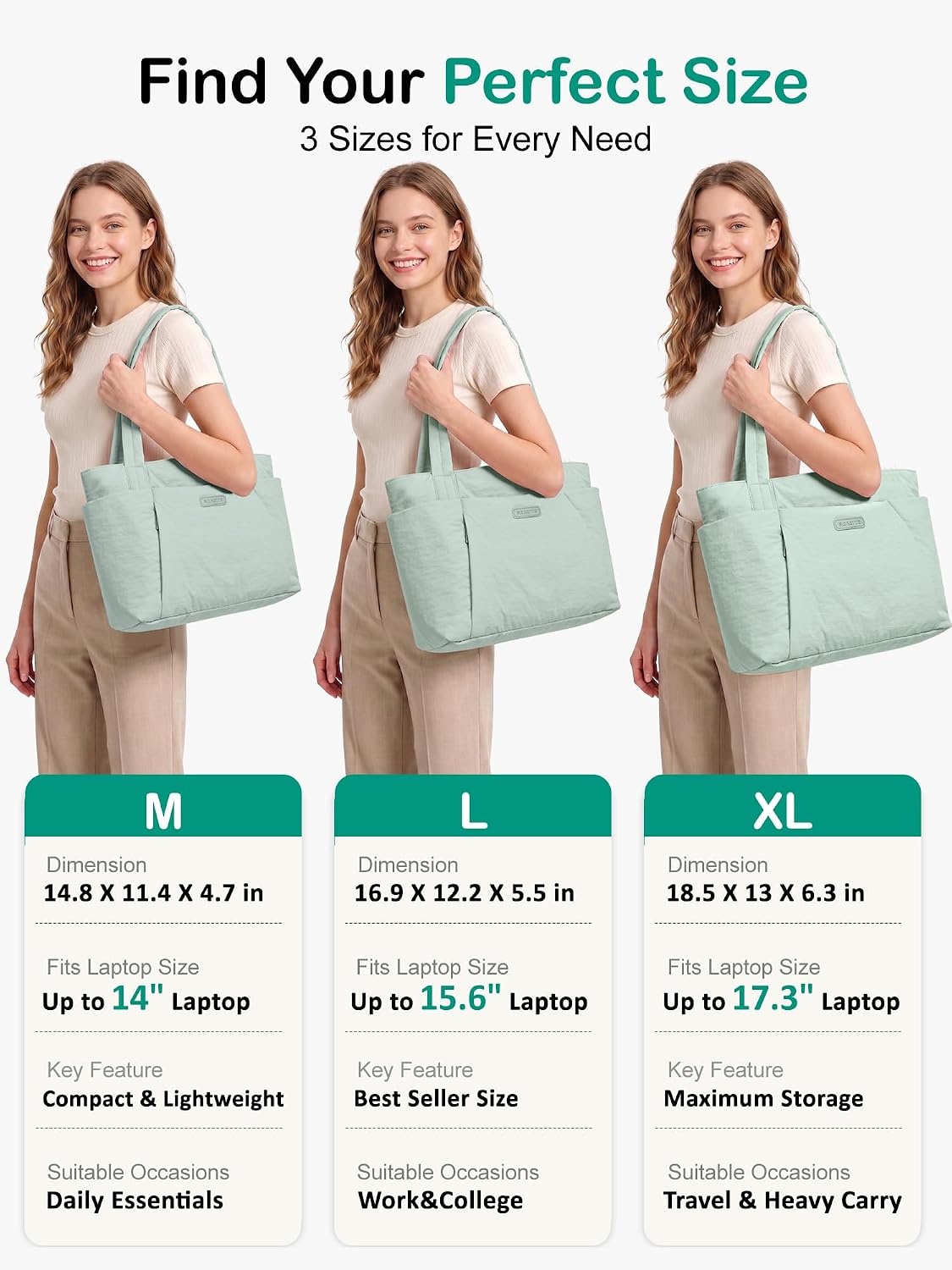image:imageFIORETTO Puffer Tote Bag for Women Work Tote Bag with Laptop Compartment Zipper amp Pockets for Travel Nursing CollegeSage Green