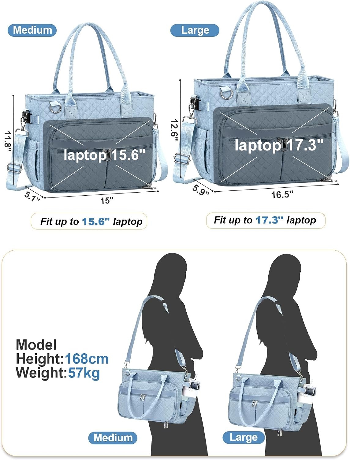 image:imageFIORETTO Teacher Tote Bag for Women with Laptop Compartment Large Cup Holder Zip Closure Ideal for Work Bible NurseBlue
